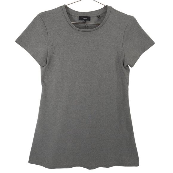 Theory T Shirt Dress Womens L Gray Heather Short Sleeve Pullover Casual Preppy - Picture 1 of 7